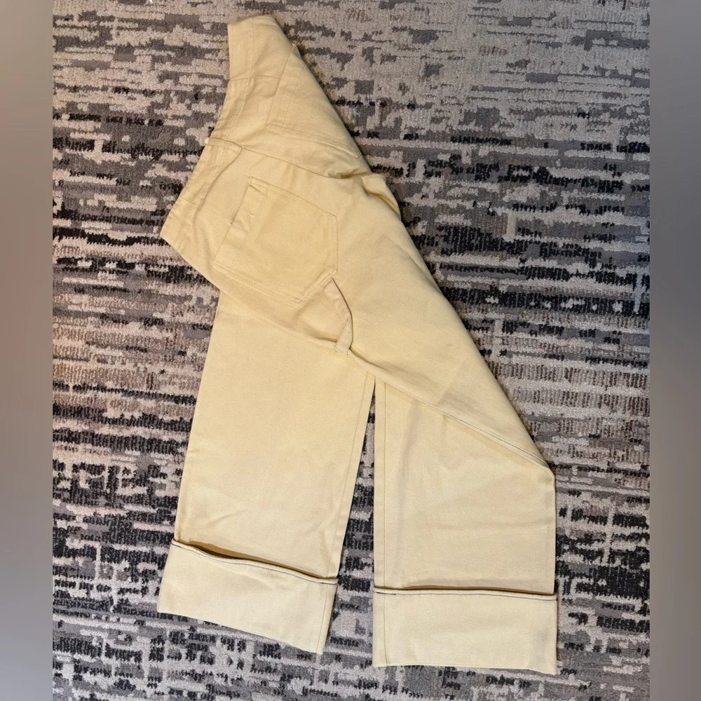 Zara Highrise Wide Leg Cuffed Light Butter Yellow Jeans Size Extra Small Cotton - Picture 6 of 12